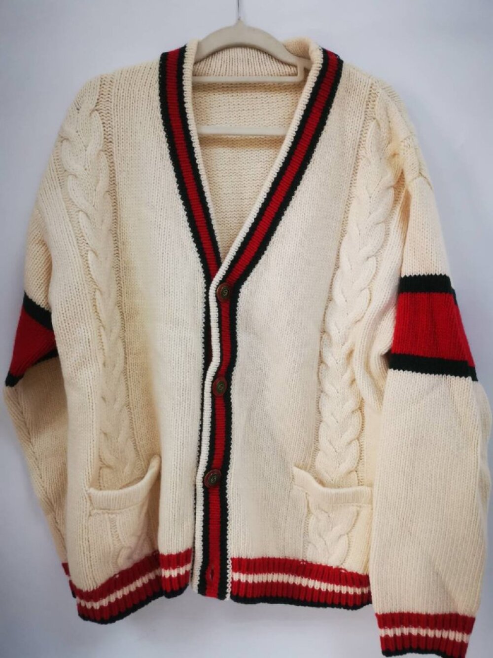 Pre-owned Gucci White Knitted Long Sleeve Sweater Fashion Cardigan Top